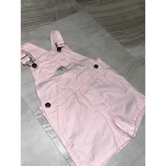 Oshkosh B'gosh 3TToddler Girl Pink Heart Pocket Overalls Shorts basics - Picture 2 of 4